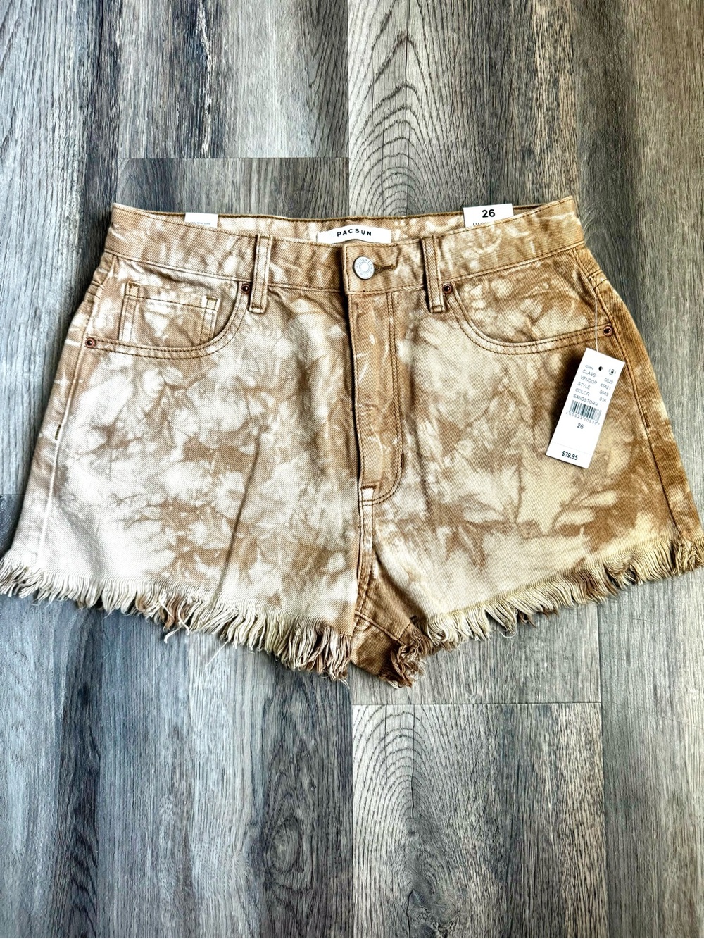 PacSun Brown Tie-Dye Frayed Hem Denim Shorts